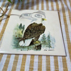 Vintage THE EAGLE By Sue Coleman Native Design Tile And Cork Trivet Wall